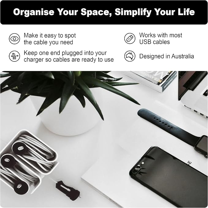 Cable Organizer with Multiple Compartments, Secure Cable Ends, Prevent Tangling, Tidy Workspace, Charging Solution, Desk Organizer Cord Management, White Plastic - Image 3