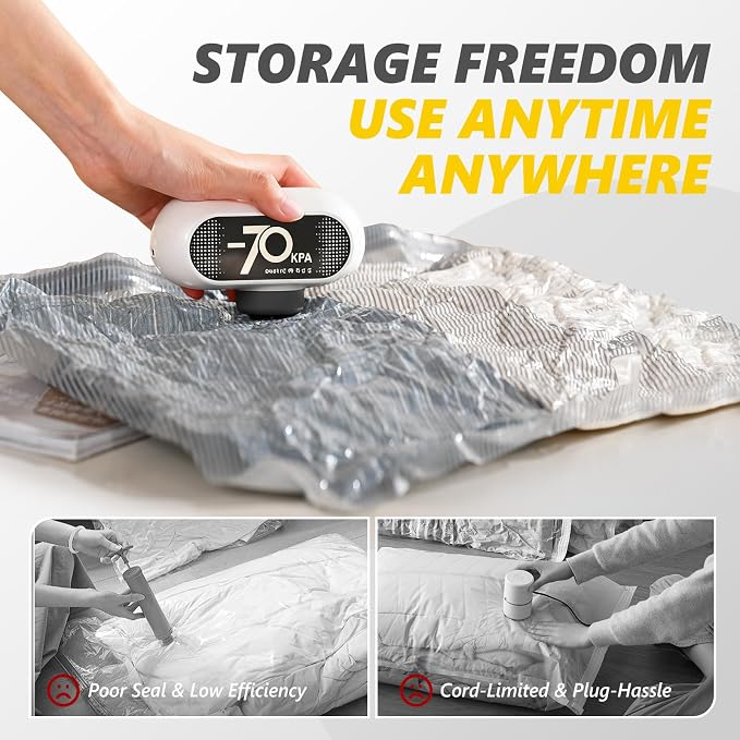 15 Pack Travel Vacuum Bags with Electric Pump, 70KPa Vacuum Storage Bags for Clothing, Reusable Space Saver Bags for Suitcase, Travel & Home Storage, Plaster White - Image 6