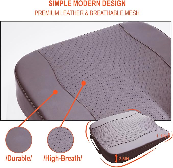 Lofty Aim Car Seat Cushion, Memory Foam Car Seat Cushions for Long Driving | Driver Seat Cushion Adds Height, Auto Seat Pillow for Sciatica Pain Relief, Butt Cushion for Car, Truck, PU Leather Brown - Image 8