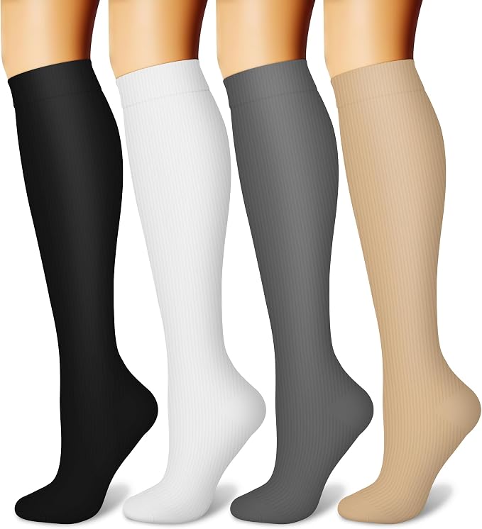 CHARMKING Compression Socks for Women & Men, 4 Pairs, Travel Nurse Athlete | Graduated 10-15mmHg compression, soft stretch fabric, boost blood circulation, relieve leg swelling, ideal for travel, nurses by CHARMKING