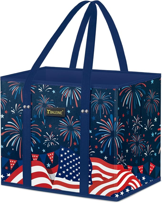 BALEINE 1PK Reusable Grocery Bags, Heavy Duty Shopping Tote Bag | 12'' Long Handles, Reinforced Bottom Keeps Upright, Fold Flat Storage, Water-Resistant Shopping Bag, Multiple Color Options by BALEINE