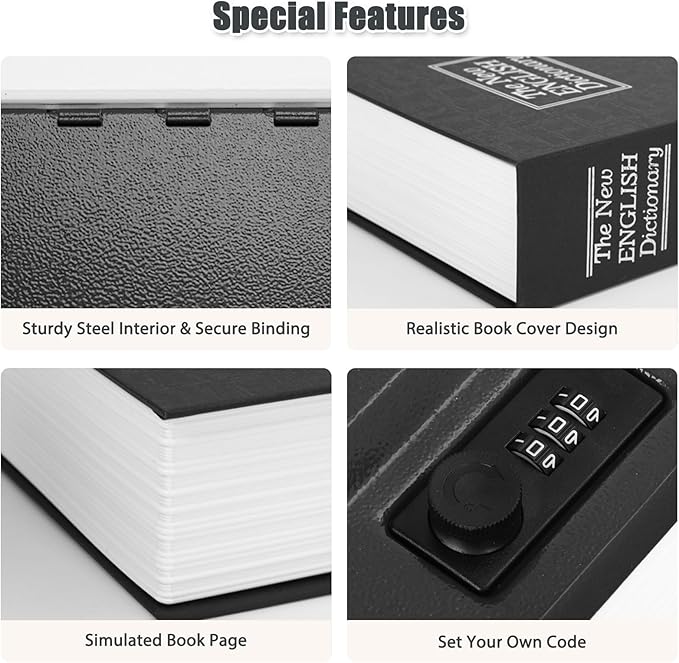 KYODOLED Diversion Book Safe with Combination Lock, Secret Safe Metal Lock Box, Money Storage Collection Box, 9.5" x 6.2" x 2.2" Black Large - Image 4