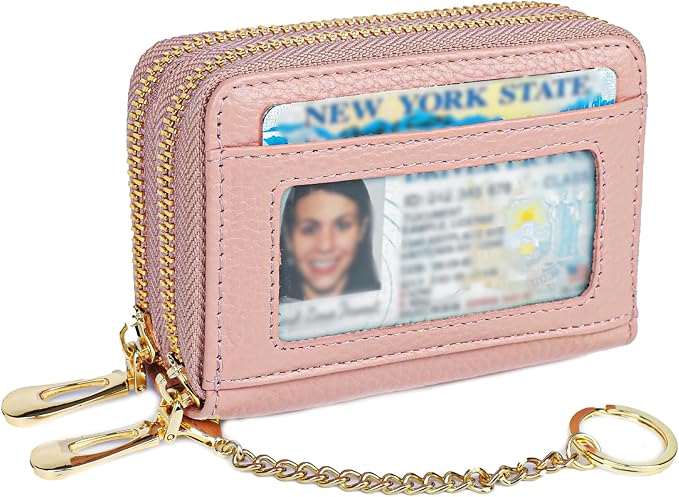 imeetu Rfid Credit Card Holder, Businese Card Case, Wallet for Women Men | Genuine Leather Card Wallet with id Window, Keychain & Double Zipper, Water-resistan Small Wallet with Gift Box, Daily Travel by imeetu