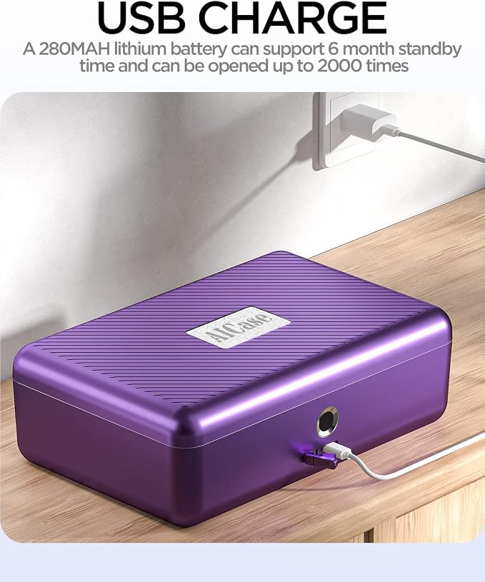 AICase Biometric Fingerprint Storage Box, Portable Cash Jewelry Security Lock Box Safe, Combination Lock for Car, Home, Office Travel - Image 5