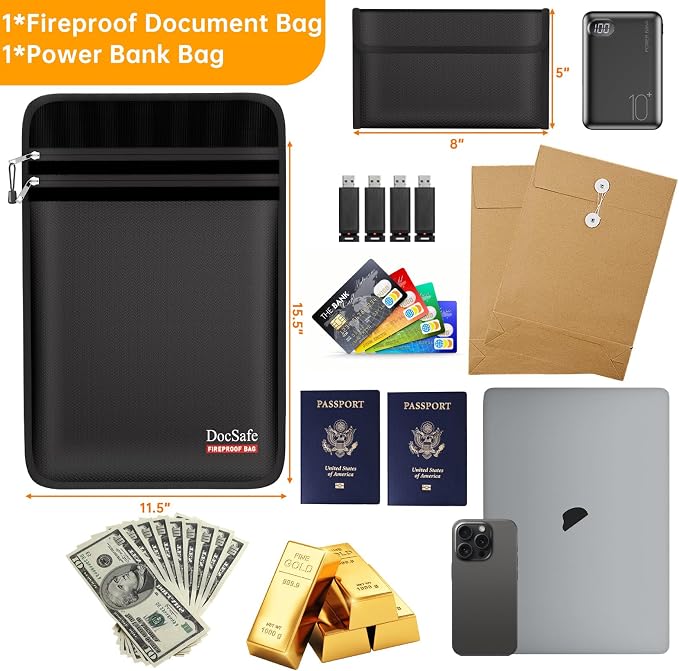 DocSafe Fireproof Document Bag (5200℉) with Fireproof Organizer Travel Case,Heat Insulated Fire＆Water Resistant 8 Layers Safe Money Bag Storage for Important Documents,Cash,Power Bank,Valuables,Black - Image 4