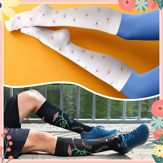 6 Pairs Compression Socks for Women Men, Wide Calf | Knee High Compression Socks, Graduated 14.5 - 30.9 mmHg Support, Women Nurses Travel Yoga Running Circulation - Image 9