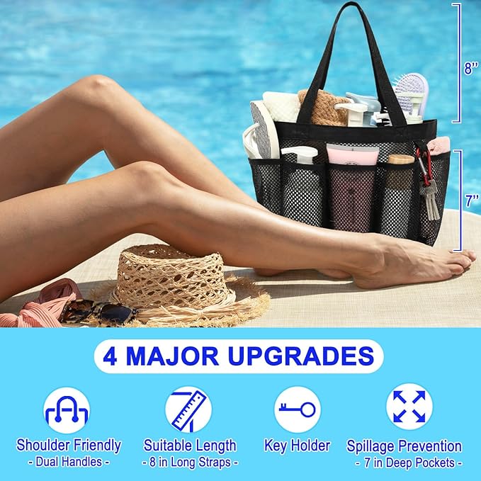 Fammart Mesh Shower Caddy Portable for College Dorm Room Essentials, Odorless Polyester Large Shower Tote Bag with Dual Handles, 8-Pocket Quick-Dry Toiletry Organizer for Travel, Beach, Camping, Gym - Image 6