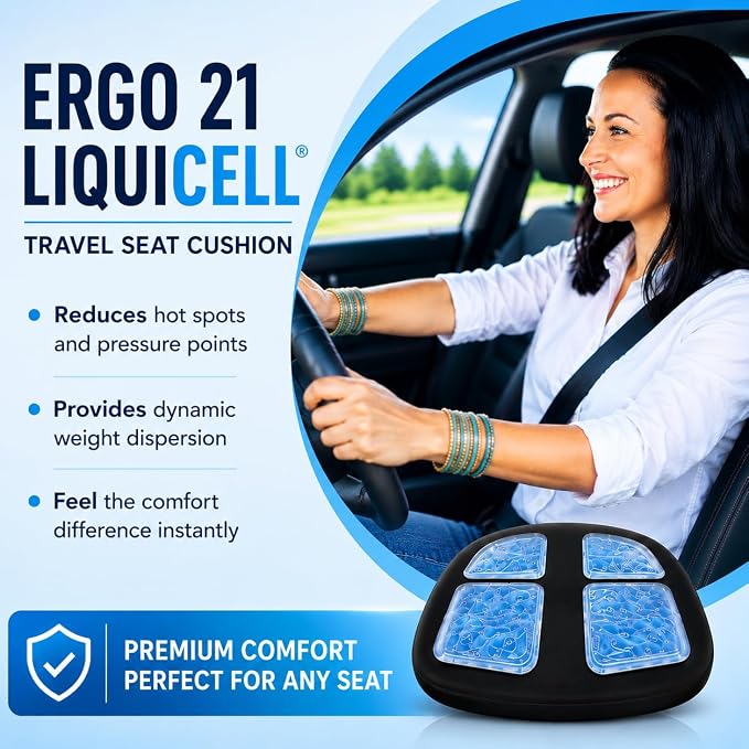 Travel Seat Cushion with LiquiCell® Membrane (Now Upgraded) - Thin Orthopedic Cushion for Sciatica, Tailbone, Back Pain Relief – Lightweight Foldable | Car, Truck, Airplane, Office & Home - Image 5