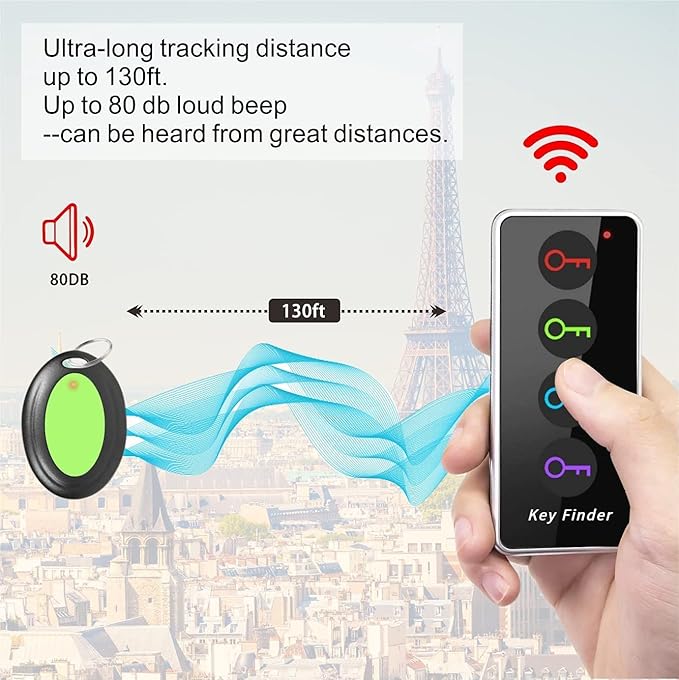 Reyke Key Finder with Sound, 131ft RF Remote Finder, 4 Receivers | 80dB+ RF Remote Control Finder With 1 Transmitter and 4 Receivers for Keys, Wallets, Phones, Glasses and Pet Collars - Image 5