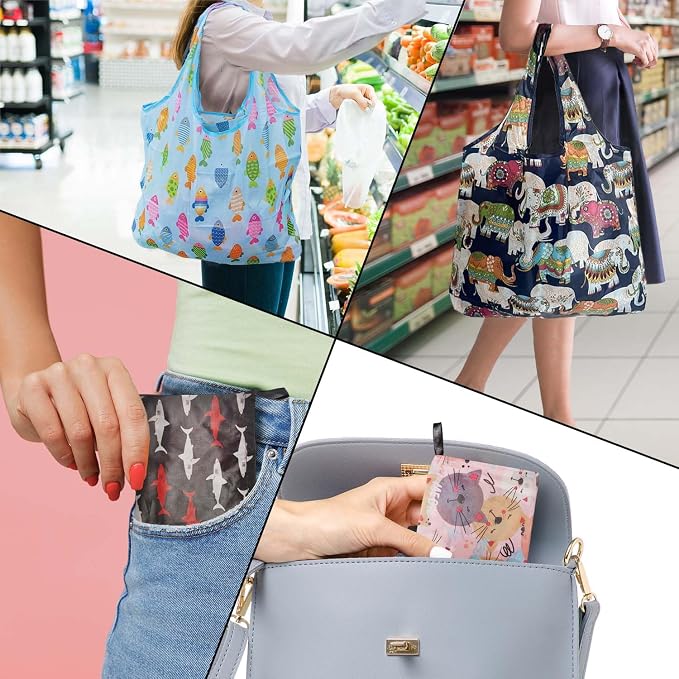 Reusable Grocery bags, 4 Pack - Lightweight And Compact, Grocery Totes Animal Printed, Machine Washable And Durable, Ideal For Groceries, Travel, And Daily Use - Image 2