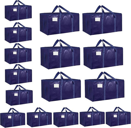 16 Pack-Extra Large Heavy Duty Moving Bags - Waterproof Storage Totes with Handles & Zippers, Foldable for College Dorm, Storage (Dark Blue) by Unknown