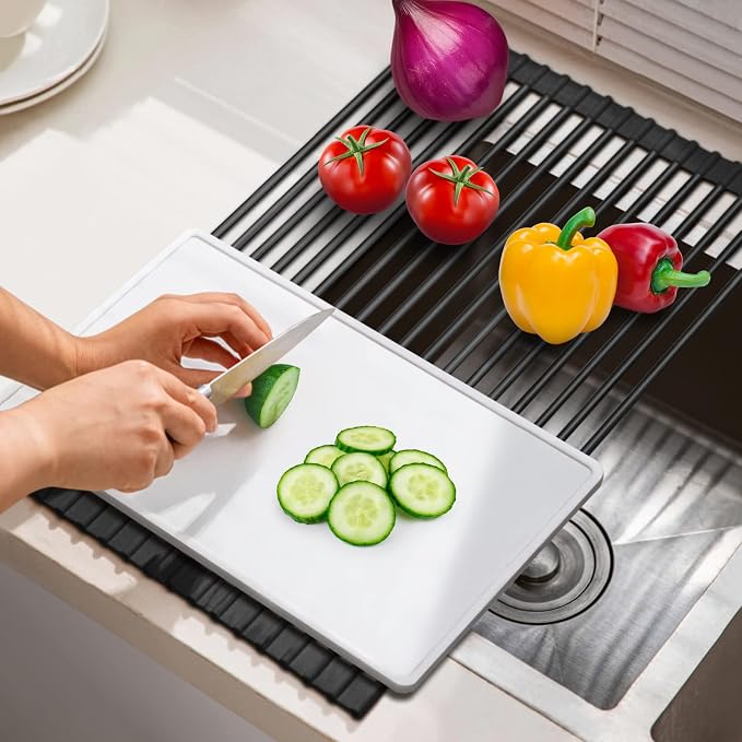 HANZENMA Roll Up Dish Drying Rack Over The Sink Kitchen Roll Up Sink Drying Rack Multipurpose Foldable Sink Drying Mat, Heat-Resistant, Anti-Slip & Anti-Rust Dish Rack for Kitchen, 20.5" x 13", Black - Image 4