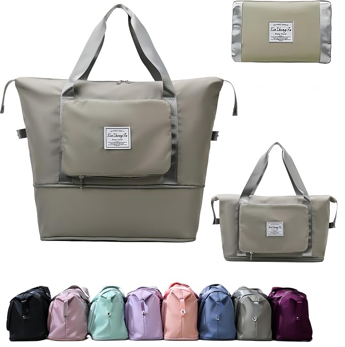 Large Capacity Foldable Travel Bag, Expandable lightweight Carry on Bag, Dry with Wet Separation Spor Duffel Bags (Gray) by Unknown