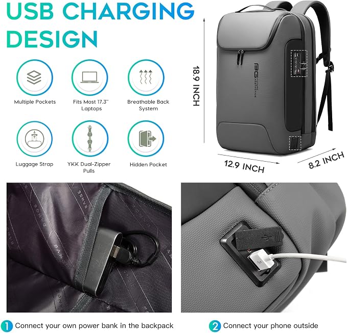 BANGE Anti-Theft Backpack with USB Charging Port 17.3 Inch Business Laptop Backpack - Image 2
