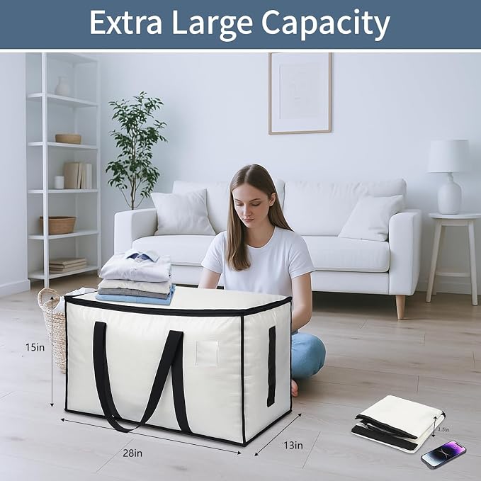 6 Pack-Extra Large Heavy Duty Moving Bags - Waterproof Storage Totes with Handles & Zippers, Foldable for College Dorm, Storage (Clear) - Image 2