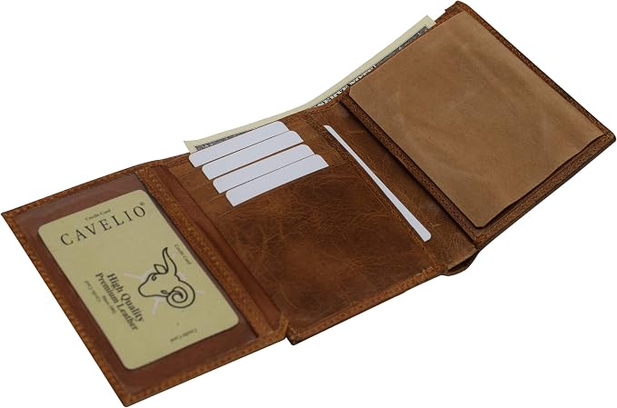 RFID Blocking Genuine Leather Badge Holder Bifold Wallet USA Series (Tan) - Image 3