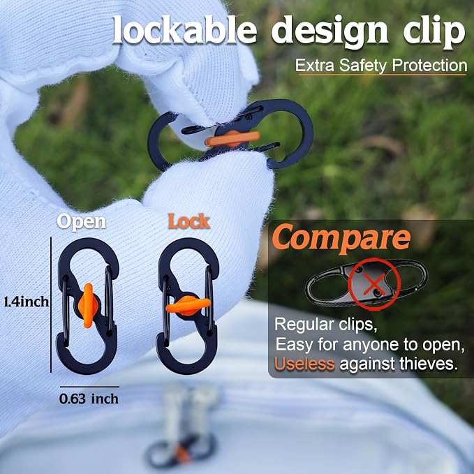 Qivievsa 6+2Pcs Zipper Clips Anti Theft Travel Set, Black | 6 Lockable Zipper Clips with 2 Extension Rings, For Backpack Locks, Crossbody Bag, Suit for Double/Single Zippers - Image 3