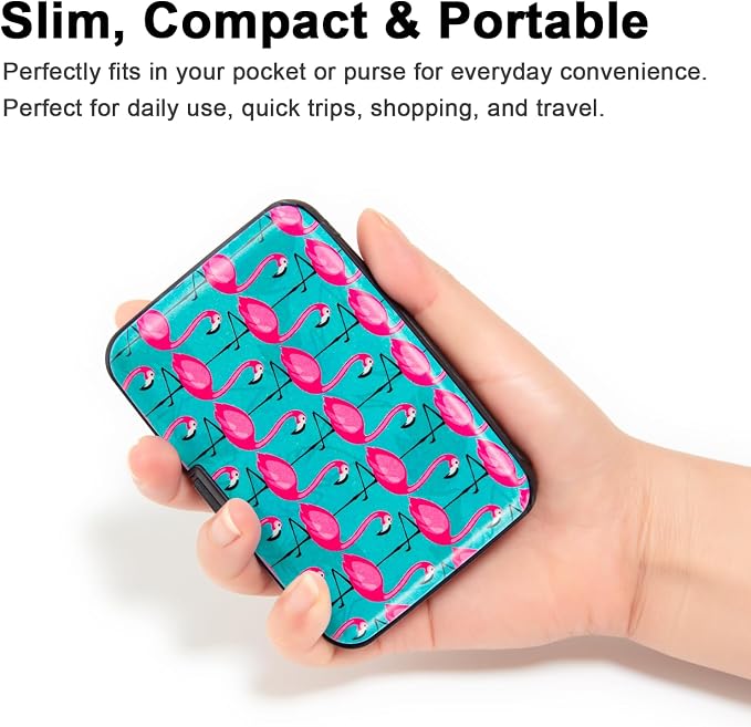 RFID Blocking Small Metal Credit Card Holder Wallet for Women Men Business Aluminum Protector Sleeves Slim Mini Cards Case (Pink Flamingos) - Image 2