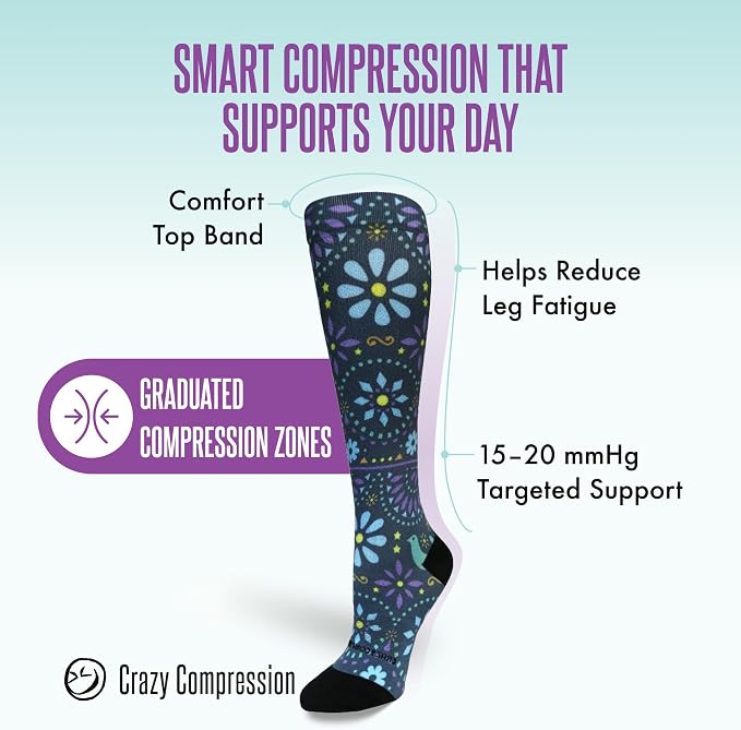 Crazy Compression Socks, Comfortable Support Socks for Recovery, Travel, Hiking, and Long-Hour Comfort w/Fun Designs - Image 3