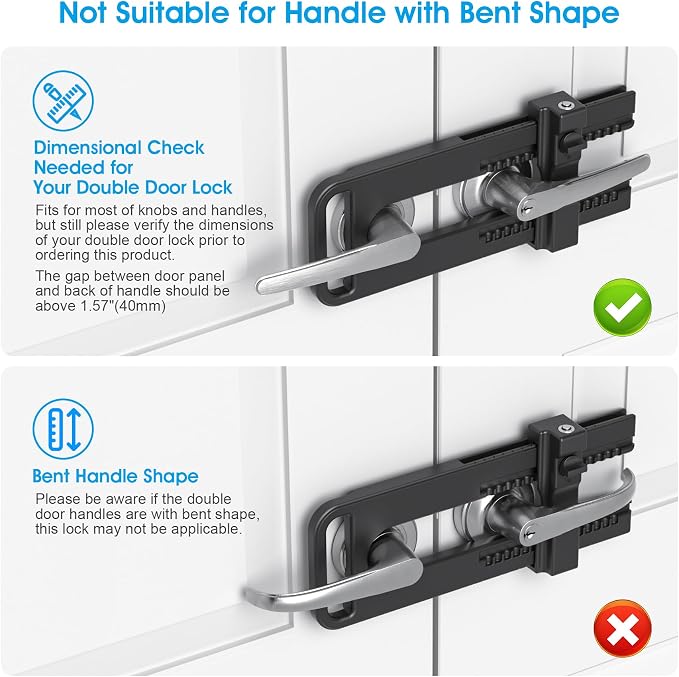 AST Childproof Double Door Security Lock, Adjustable Keyed French Door Lock | Lockout device for knobs and handles of double doors, prevent kick ins, Kids proof barricade, bigger adjustment, matte black - Image 4