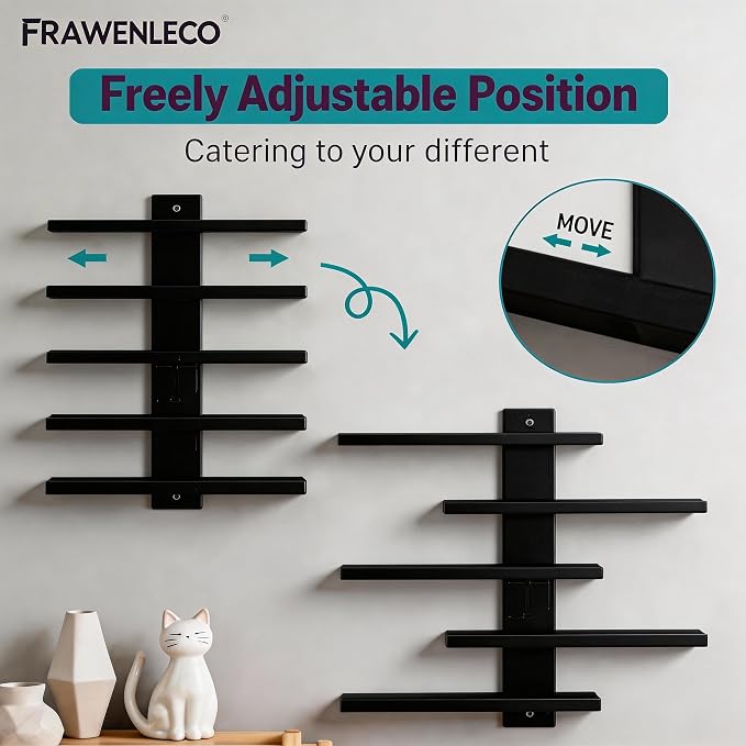 No Drill Floating Shelf for Wall, 5-Tier Wall Mounted Organizer, Damage-Free Display Shelf for Collectibles, Figures, Bathroom Kitchen Storage, Black - Image 5