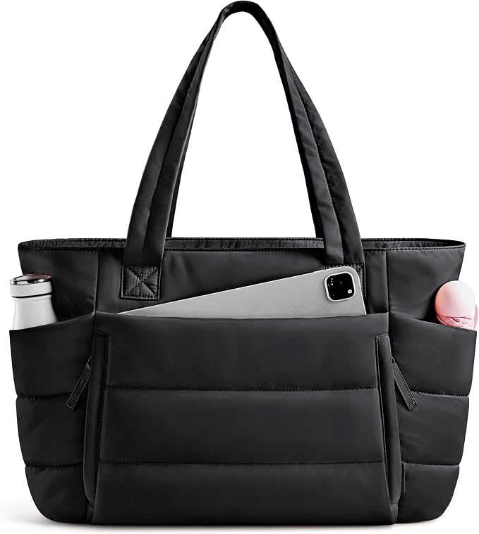 Uselike Tote Bag for Women with Zipper, Quilted Puffer Tote Bag with Compartments, Lightweight Puffy Work Bags for Women by Uselike