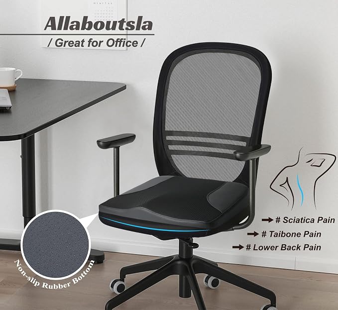 Allaboutsla Car Seat Cushion, Car Seat Cushions for Long Driving | Comfortable Memory Foam Driver Seat Cushion, Automotive Seat Cushions, Butt Pillow for Car,Truck, Office Chair, Black - Image 5