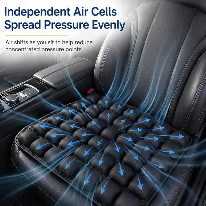 Car Seat Cushion for Long Drives, Seat Cushion for Car, Inflatable Car Seat Cushions for Driving, Adjustable Truck Driver Seat Pad for Auto, SUV, Office Chair, Built-in Pump, Black - Image 5