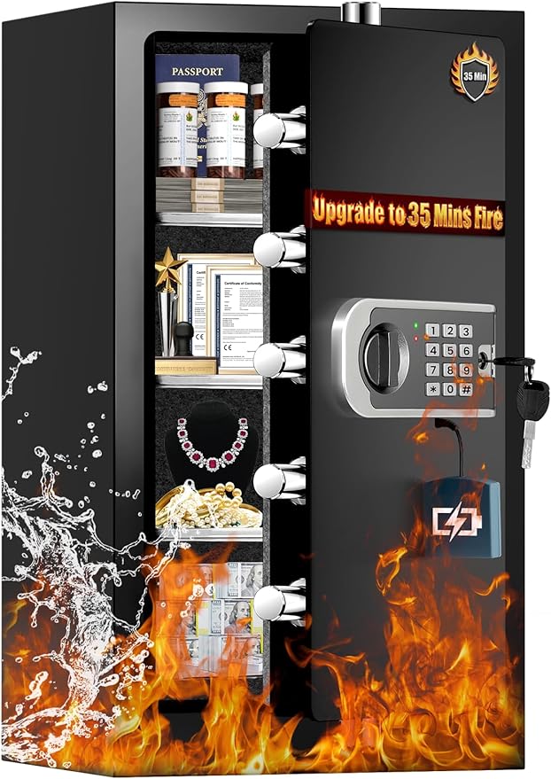 [2026 Upgraded] 35 Mins Heavy Duty Fireproof Safe, 7.5 Cuft Home Safe | Fire Proof Safe with Digital Keypad Keys, Smart Alert, Mute Mode, Security Safes for Home Office Documents by FOWORE