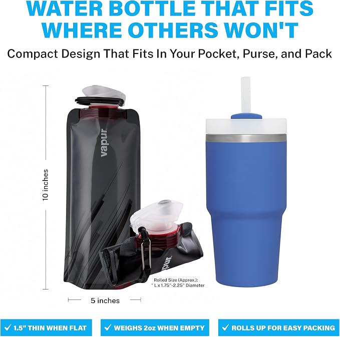 Vapur Collapsible Water Bottle with Carabiner - 23oz (0.7L), Fire - Flexible and Lightweight Water Bottle for Travel, Concert, Hiking, and Outdoor Adventures - BPA-Free, Dishwasher-Safe, Freezable - Image 4