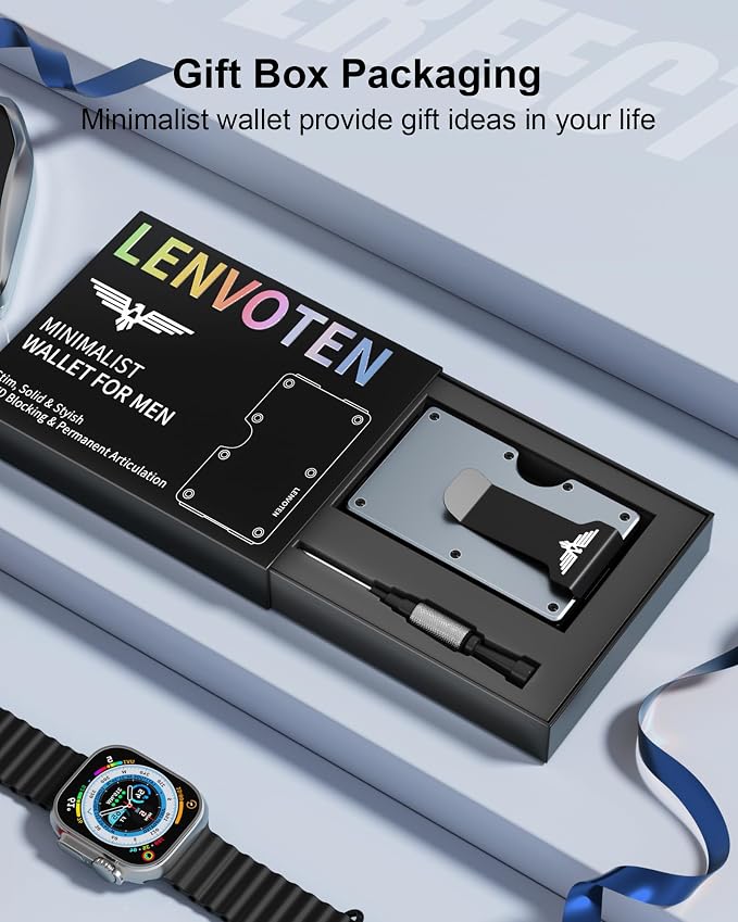 Lenvoten Upgraded Hinged Minimalist Wallet for Men, RFID Blocking Wallet | Slim Metal Aluminum, Credit Card Holder, Money Clip Holds 20 Cards, Premium Scratch-Resistant Finish, Ideal Gift for Men - Image 7