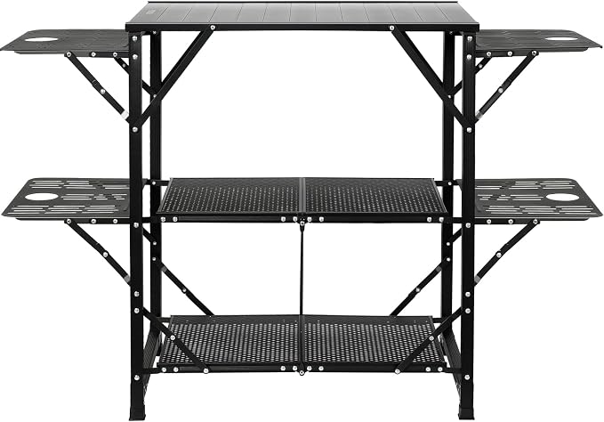 VEVOR Camping Kitchen Table, Aluminum Folding Portable Outdoor Cook Station with 4 Iron Side, 2 Shelves & Carrying Bag, Quick Installation for Picnic BBQ Beach Traveling - Image 9