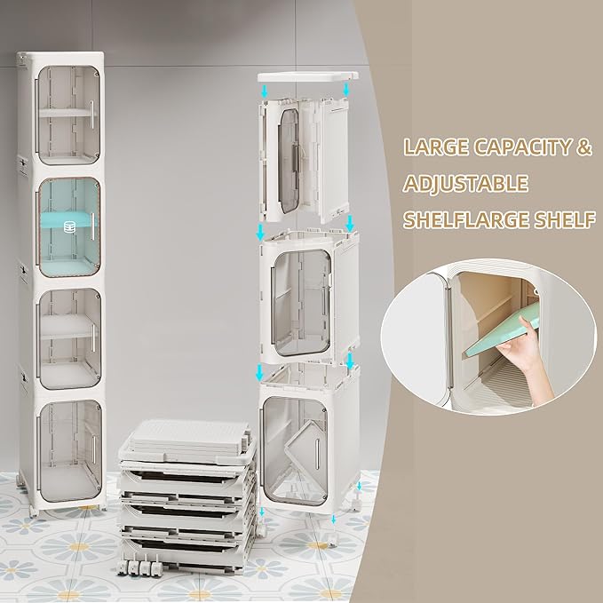 Narrow Slim Bathroom Storage Cabinet with Wheels, 4-Tier White | Tool Free Assembly, Adjustable Shelves, Fits for Narrow Spaces, Reinforced Stability, Magnetic Clear Door - Image 6