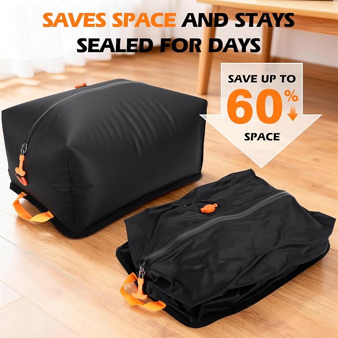 Fantictas Vacuum Bags for Travel, 2x24L Compression Bags with Wireless Pump | Waterproof Vacuum Storage Bags for Carry-On Luggage and Backpacks, Tear Resistant Reusable Space Saving Packing for Clothes - Image 2