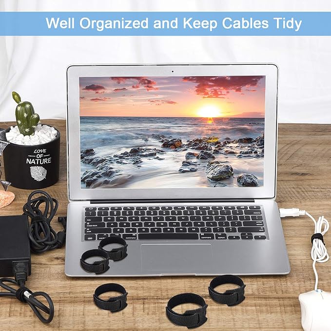 Nettbe 60 PCS 6 Inches Reusable Cable Ties, Adjustable Cord Straps Wire Organizer Cord Wrap and Hook Loop Cable Management - Image 4