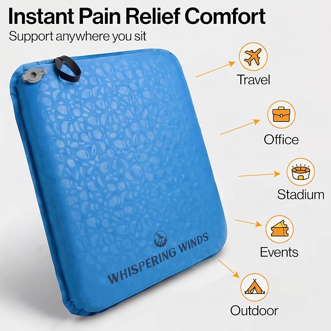 Whispering Winds Inflatable Seat Cushion | Comfortable & Packable Blow-up Foam Pad for Airplane Travel, Stadium Outdoors, Camping, Car & More - Image 5
