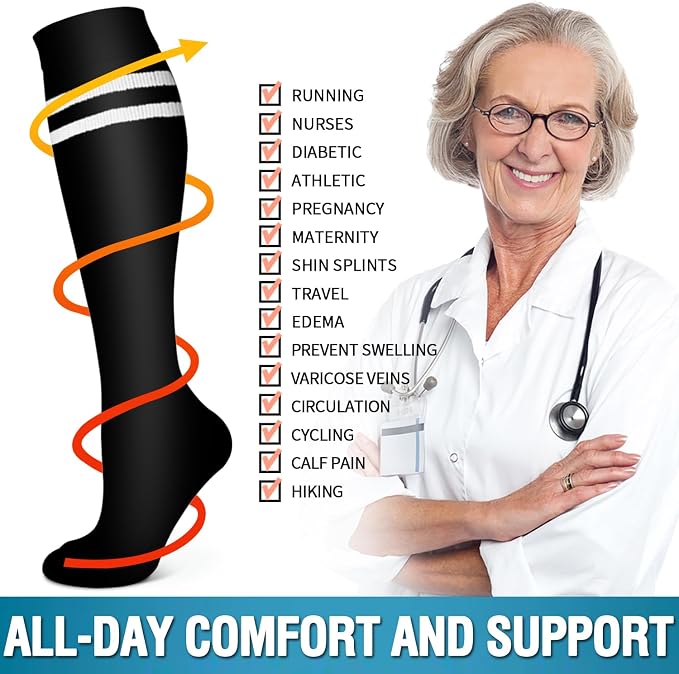 6 Pack Copper Compression Socks for Women and Men Circulation-Best Support for Medical,Running,Nursing,Athletic - Image 6
