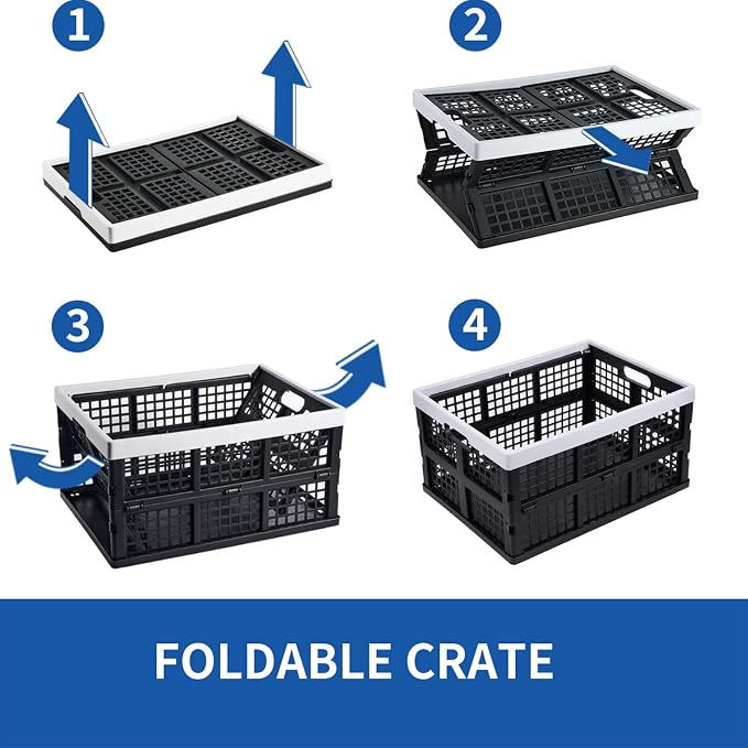 Aebeky 3-Pack Plastic Collapsible Storage Crates-30L,Foldable Plastic Crates for Storage (Black+Gray) - Image 4