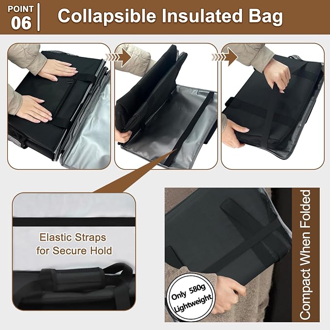Reusable Grocery Bag – Expandable Insulated Cooler Bag with Bottom Board, Collapsible Insulated Shopping Bag with Zipper & Drawstring, Heavy Duty Tote Bag for Shopping, Delivery, Picnic, Beach - Image 7