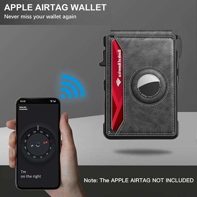 KIKVES Airtag Wallet for Men, Mens Smart Wallet for Air Tag RFID Blocking, Minimalist Bifold Pop Up Aluminum Credit Card Case Holder 12+ Cards with ID Window, Gift for Men, No Airtag Included, Gray - Image 4