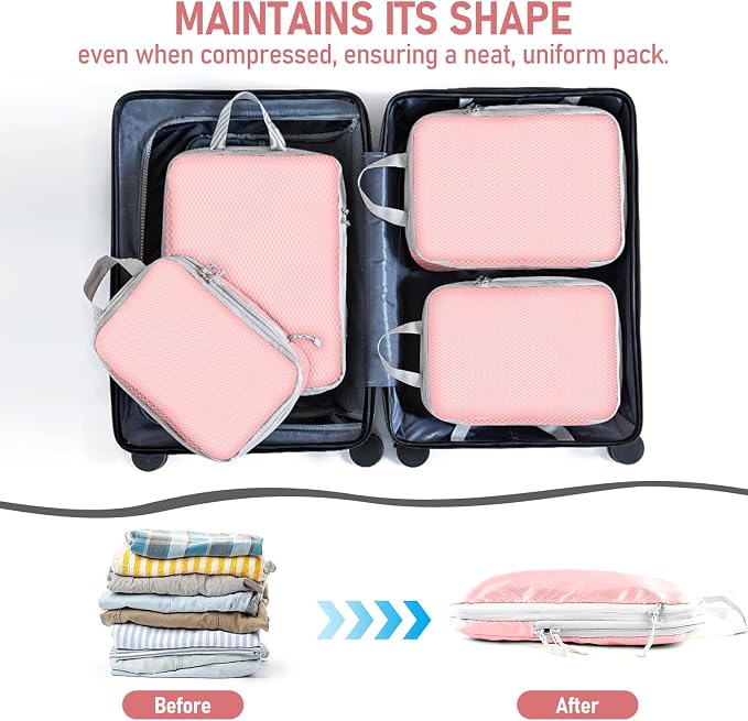 4 Set Packing Cubes For Travel Essentials, Luggage Packing Organization Cubes Suitcase Organizer Bags Set For Luggage Travel Packing Cubes For Suitcases Durable (4 Pcs, Pink) - Image 6