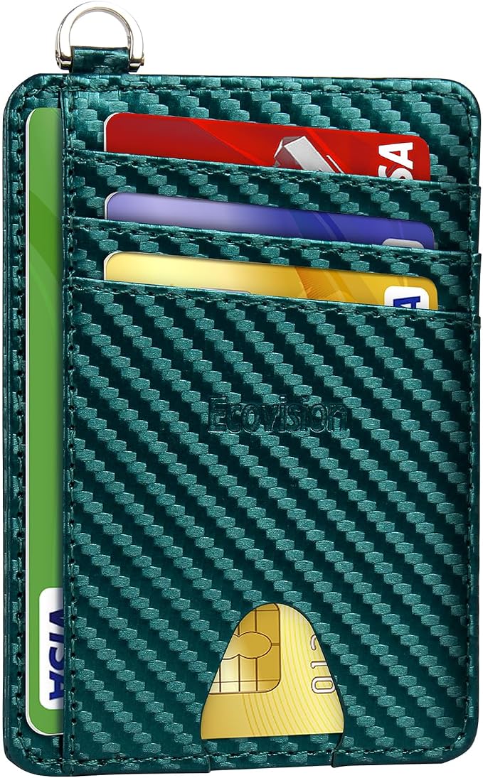 Slim Minimalist Front Pocket Wallet, RFID Blocking Credit Card Holder Wallet with Detachable D-Shackle for Men Women by Ecovision