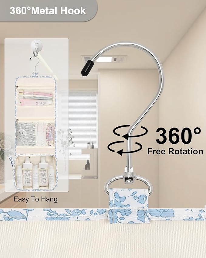 Relavel Small Hanging Toiletry Bag for Women, Floral Hanging Organizer | Portable Travel Bag for Travel-Sized Shower Dopp Kit, Waterproof Toiletries Organizer with 3 Compartments for Outdoor - Image 5