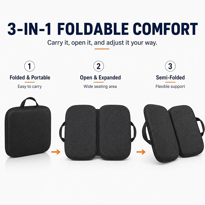 3 in 1 Foldable Gel Seat Cushion Featured with Memory Foam Breathable Seat Cushion for Pressure Relief (Size: 18.5“ x 15" x 2"，Black Mesh) - Image 4