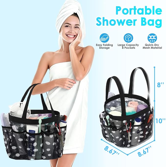 Fammart Mesh Shower Caddy Portable for College Dorm Room Essentials, Odorless Polyester Large Shower Tote Bag with Dual Handles, 8-Pocket Quick-Dry Toiletry Organizer for Travel, Beach, Camping, Gym - Image 2