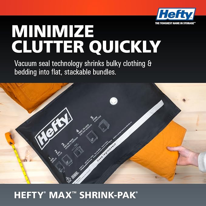 Hefty MAX Shrink-Pak Vacuum Seal Storage Bags for Clothing, Travel, Bedding | Tear & Water Resistant, Dual-Valve Space Saver Compression Bags - Large, 4-Pack - Image 2