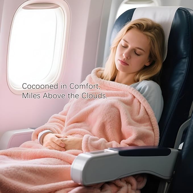 Melissa Large Soft Travel Blanket and Inflatable Pillow Set | Size-69“ x 43.3”, Carry Bag – Lightweight, Compact & Washable for Backpacking, Hiking, Airplane, Car, Office, Camping (Pink) - Image 2