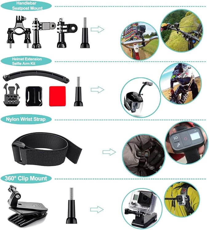 61 in 1 Action Camera Accessories Kit for GoPro Hero 13 12 11 10 9 8 7 6, Gopro Max, GoPro Fusion, Xiaomi, Insta360, DJI Osmo Action, AKASO APEMAN, Campark, SJCAM - Image 4