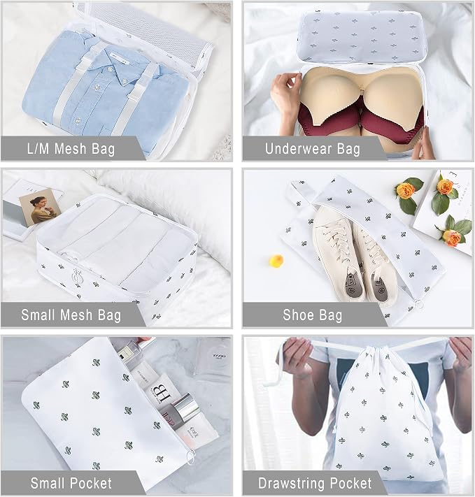 Packing Cubes, 8 Pcs Travel Packing Organizers for Suitcases, Large Capacity Travel Luggage Organizers Set includes 8 Storage Bags for Women or Men (Cactus) - Image 4