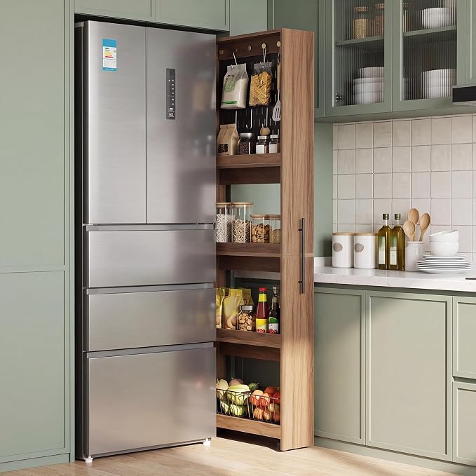 Extra Tall Slim Storage Cart Next to Fridge, Rolling Utility Cart on Wheels | with Metal Pegboard with Pegs, 4-Tier Mobile Shelf Organizer for Narrow Gaps - Image 7